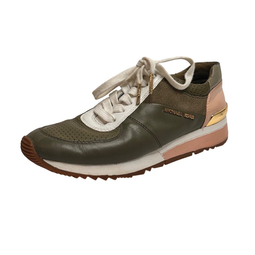Michael Kors Allie Olive Green Leather Sneakers Trainers Olive Green Womens 36m
